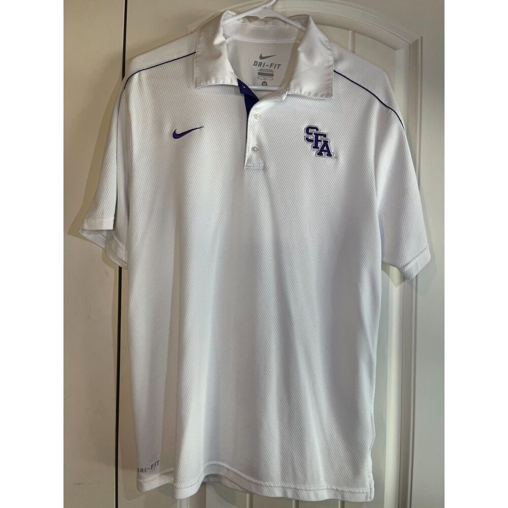 Nike SFA Stephen F Austin Lumberjacks Polo Shirt Men's Medium White Dri-FIT